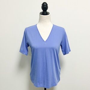 Eileen Fisher Horizon Blue Short Sleeve V Neck Relaxed Fit Organic Cotton T XXS